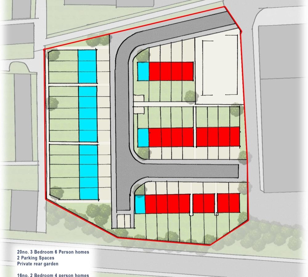 a drawing of a proposed plan in a plot of land.